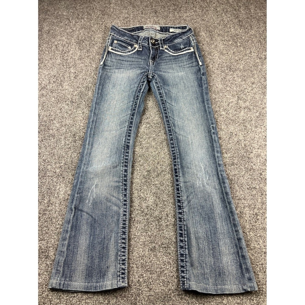 Y2K Daytrip Bootcut Jeans 12 Girls Medium Wash Rhinestone Contrast Stitch DK801